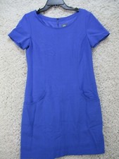 Vince Camuto Dress Womens 6 Blue Short Sleeve Midi Scoop Neck Zip Pockets