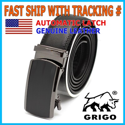 #ad Men#x27;s Belt Leather Ratchet Belts Automatic Buckle 1.37inch Width $12.99