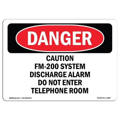 OSHA Danger Sign - Caution FM-200 System Discharge Alarm Do | Aluminum Sign |...