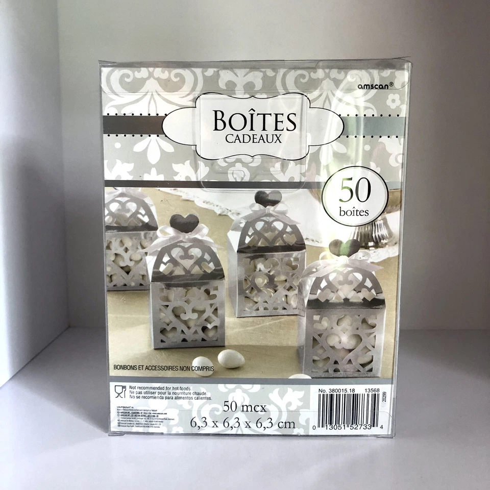 50 CAJAS DE FAVOR DE LINTERNA RECORTADA PLATEADAS Boda Baby Shower Cumpleaños Fiesta Suministros Foto 4 de 4