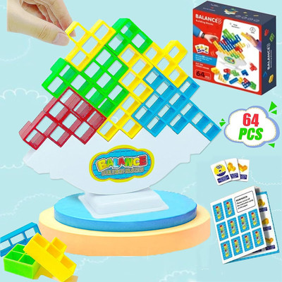 PKKP Tetra Tower Spiel, 64 PCS Tetris Balance Toy, Schaukelstapel Hoch Kinder-Ba