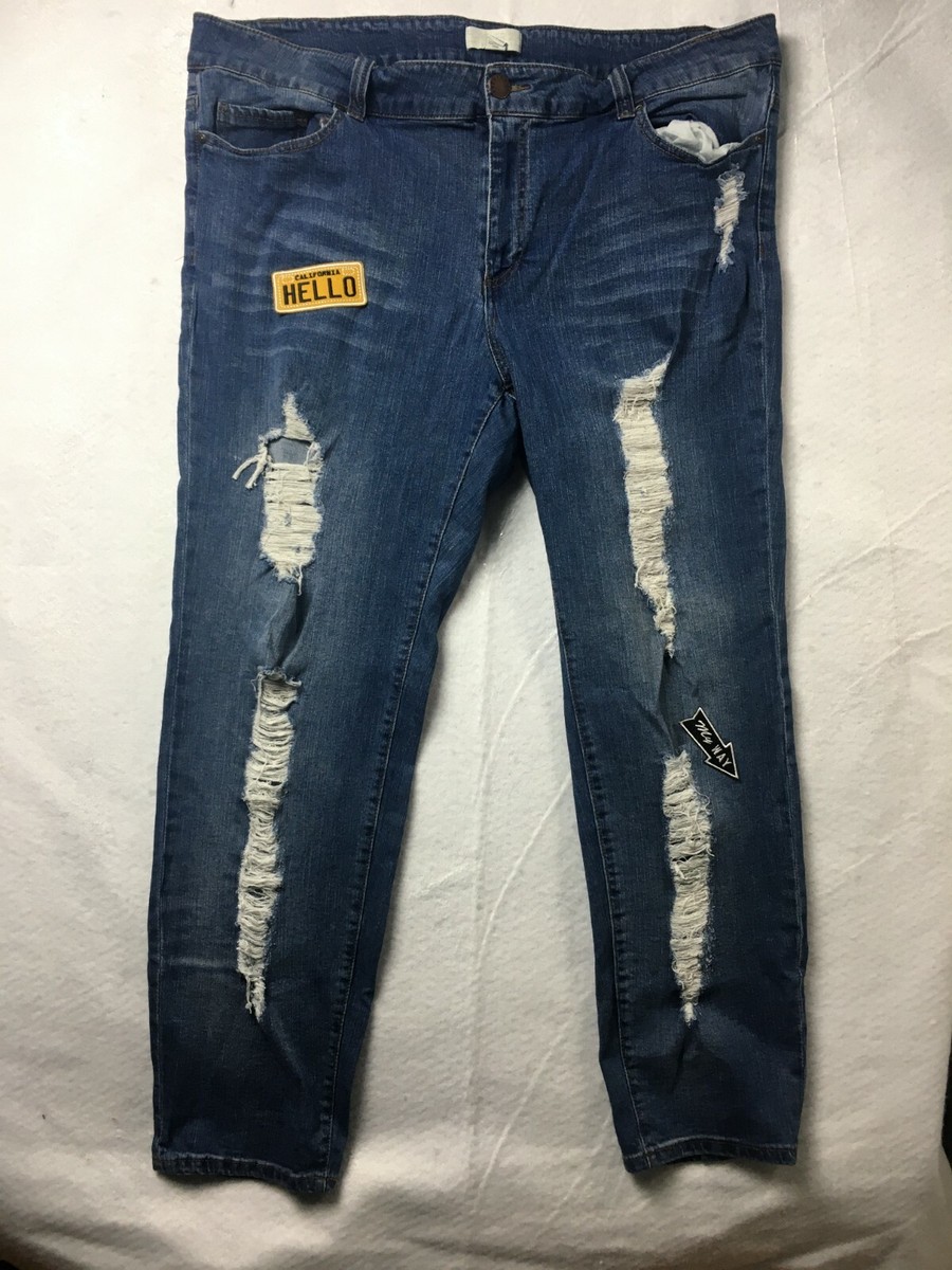 Forever 21+ Plus Size 18 Blue Denim Distressed Ripped Mom Jeans