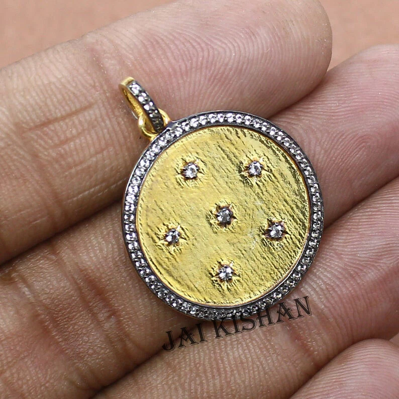 Pendente In Argento Sterling 925 Con Diamanti Pave Per Donna Gioielli Da Sposa - Immagine 4 di 4