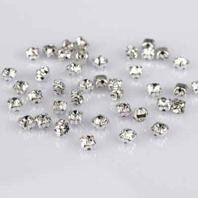 (TM) 100 Pcs Crystal Ringed Sew on Rhinestone Czech Glass with Silver Plated Bra
