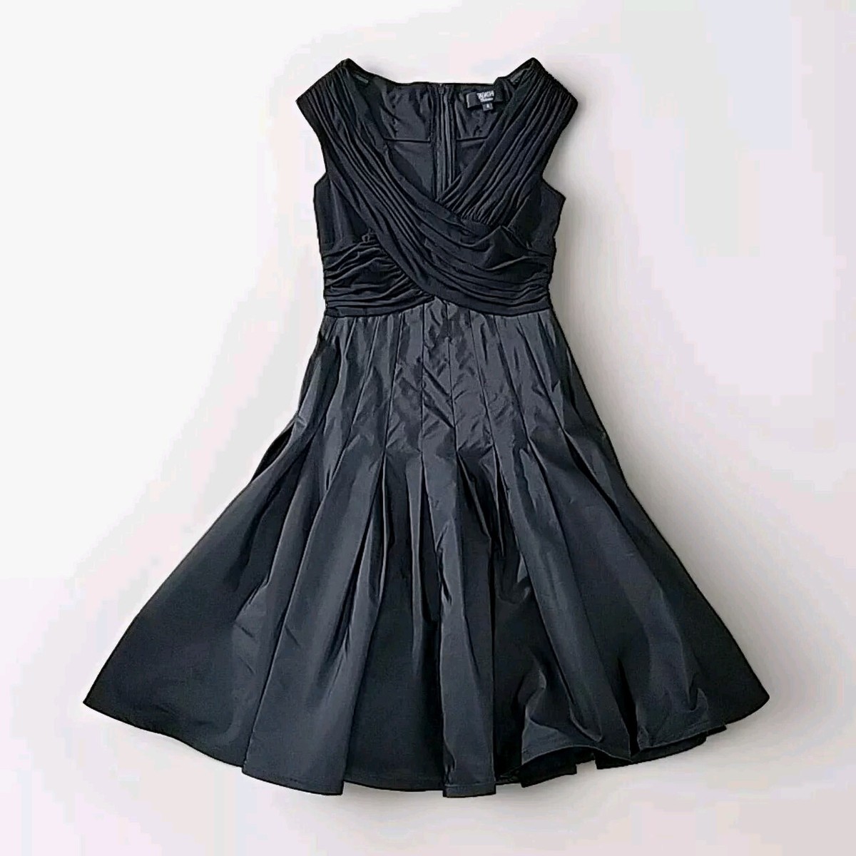 Tadashi Collection Formal Black Satin Full Skirt Dress Fit & Flare Pleated  - 4 | eBay