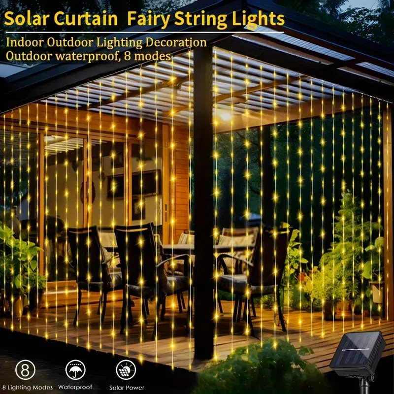 300LED Solar Outdoor Curtain Lights for Christmas Garden Patio Fence Wall-Gazebo - Image 3 of 4