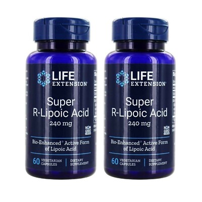 2 PACK Life Extension Super R-Lipoic Acid for Youthful Cellular Energy 60 Tablet