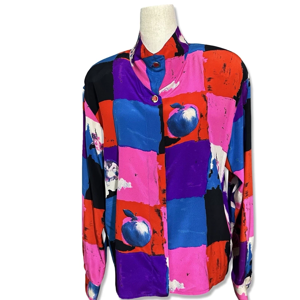 Blusa de Seda Emanuel Ungaro Parallele Paris De Colección Años 80 Talla 6 Estampado Icónico Documentado Foto 3 de 4