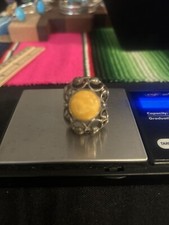 Vintage Butterscotch Amber Filigree Silver Ring Size 7 RARE 