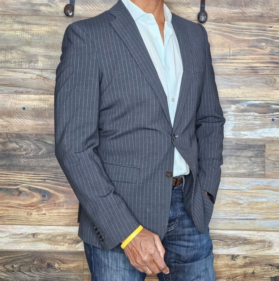 Chaqueta Blazer J. Lindeberg Stockholm Lana Gris Rayas Doble Ventilación 36R *EXCELENTE* Foto 4 de 4