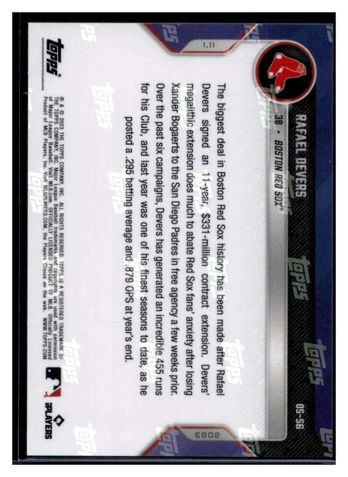 2022 Topps Now Offseason #OS-56 Rafael Devers Base Card - Image 2 of 2