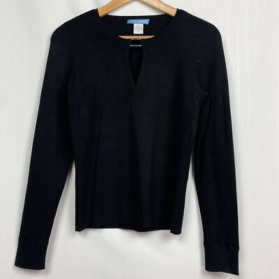 White + Warren Keyhole Silk Blend Sweater Size M Black Knit Pullover Minimalist