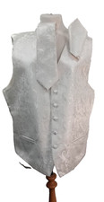 DQT MEN'S WAISTCOAT SET Wedding Ivory spiral design Lg S46 waistcoat tie hankie