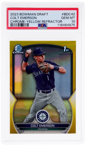2023 Bowman Draft Colt Emerson Chrome Yellow Refractor #BDC42 /75 PSA 10