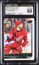 2018-19 UPPER DECK YOUNG GUNS #214 FILIP HRONEK SIGNED ROOKIE CARD CGC JSA AU/10