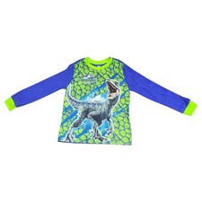 Jurassic World  Boys' Blue Green Velociraptor Long Sleeve Pajama Top  Size 8