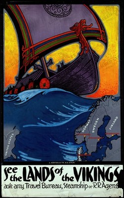 Lands of the Vikings 1936 Scandinavia Travel Poster Print Retro Wall Art