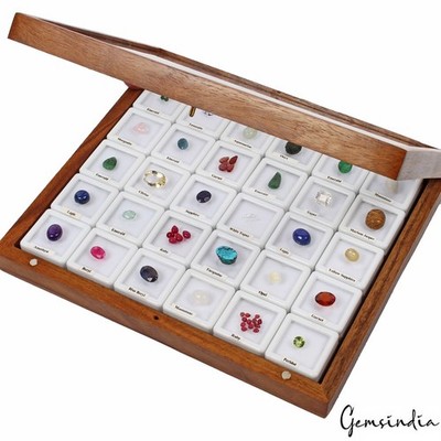 55 pcs Gemstone Collection Vault: Semi Precious Loose Stones + Jars + Wooden Box