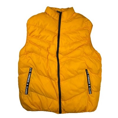 Jing Pin Men Puffer Vest L/XL Yellow Quilted Sherpa Lined Full Zip Outdoor Coat