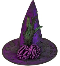 Hexenhut lila mit Blumen und Federn