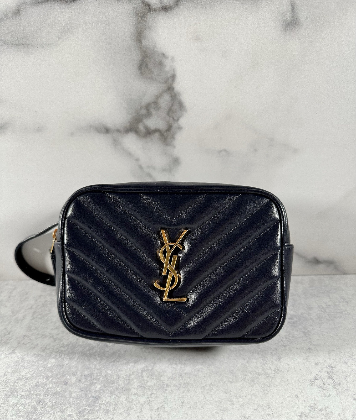 Borsa Saint Laurent Lou chiusura zip cintura pelle blu notte