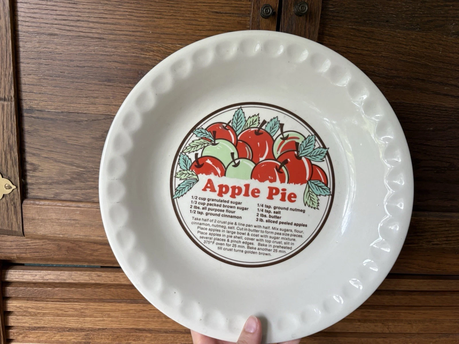 Vintage Ceramic Sunnycraft Apple Pie with Recipe Baking Dish Plate 11" Oven Safe