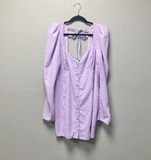 ASOS Jumbo Cord Mini Dress Lilac Womens 14 Corduroy Diamante Button Long Sleeve