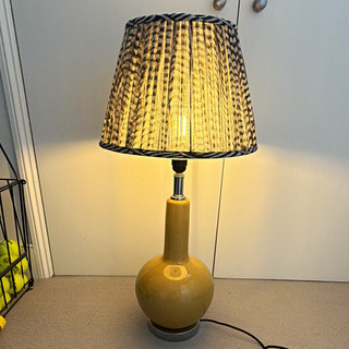 OKA Ceramic Beige Table Lamp Gloss Finish Drum Shade E27 Switch 60W