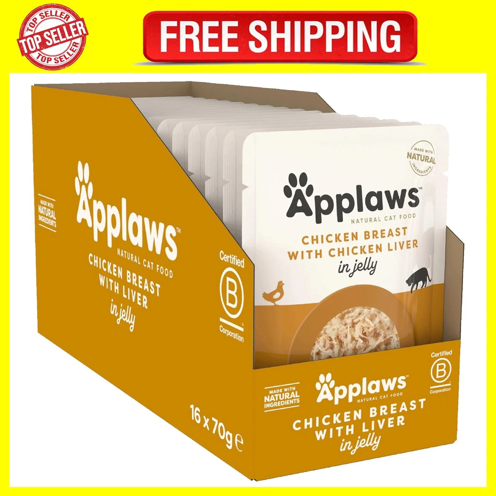 Applaws Natural Wet Adult Cat Food, Chicken with Chicken Liver in Jelly, 70G Pou