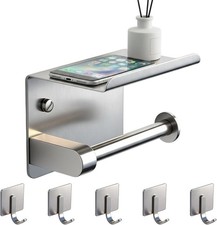 Toilet Paper Holder with Shelf, Adhesive or Screw Wall Mount Toilet Tissue