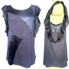 Y2K Marc by Marc Jacobs Silk Jersey Flutter Sleeve Patchwork T-Shirt Navy M Scoo