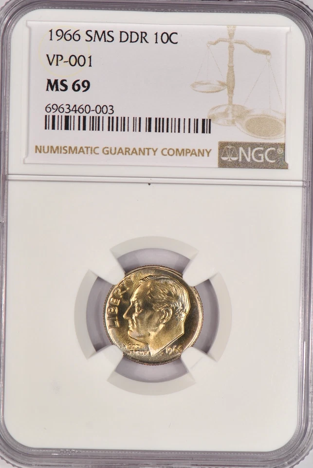 1966 SMS Roosevelt Dime DDR VP-001 NGC MS 69 SP69 Top Pop Variety Coin 10C - Image 3 of 4