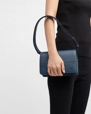 Burberry London Snip Leather Shoulder Bag Dark Blue Knight Handbag Holiday Gift 