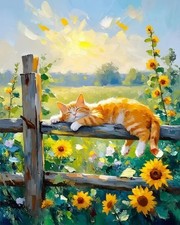 DIY Cat Paint by Numbers Kit for Adults with Brushes,Cat Sleeping on Fence Paint