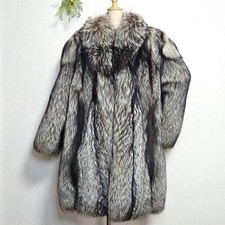 SAGA FURS Silver Gray Fox Fur Long Coat Size 13 XL Full Volume Used Authentic