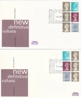 50p Booklet Panes left + right 14p 11.5p 1p 0.5p GB FDC x2 Windsor 1981 (135013)