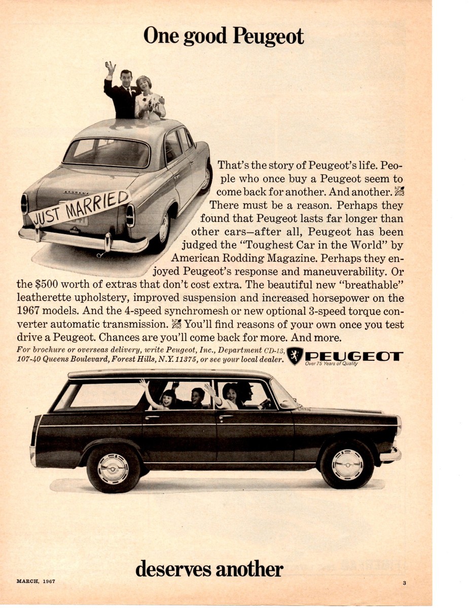 1967 PEUGEOT 404 STATION WAGON ~ CLASSIC ORIGINAL PRINT AD