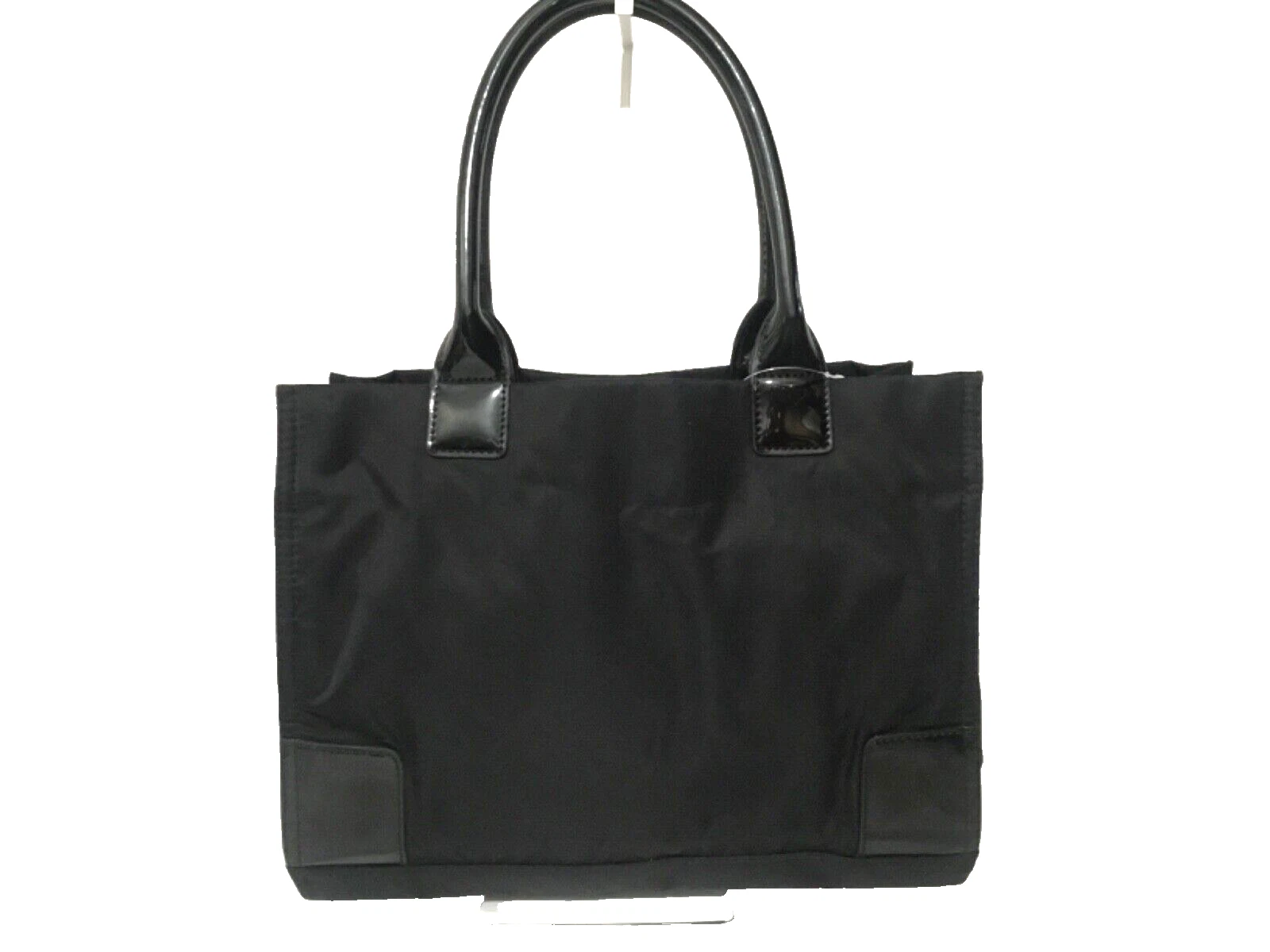 TORY BURCH ELLA TOTE BAG TESSUTO NYLON NERO E VERNICE (13" W 10" L)