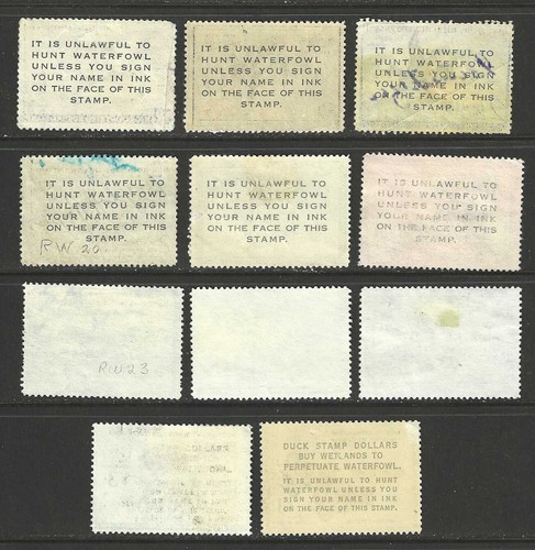 SELLOS DE EE. UU. #RW17...RW27 — (11) SELLOS DE PERMISO DE CAZA (PATO) -- 1950 -- USADOS - Imagen 2 de 2