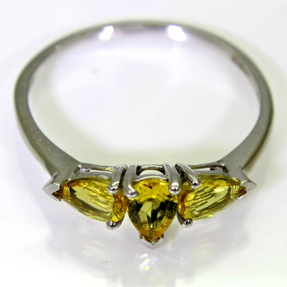 Anillo de oro blanco de 9 quilates trilogía berilo amarillo talla T 1/2 ~ 10 Foto 4 de 4