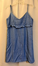 Wild Honey Chambray Denim Mini Halter Dress Ruffled Juniors Size L Large