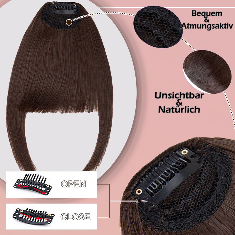Haarteil Mit Pony 61 Cm – Kunsthaar, Clip-In, Simulierter Hautansatz, Für Mehr Volumen