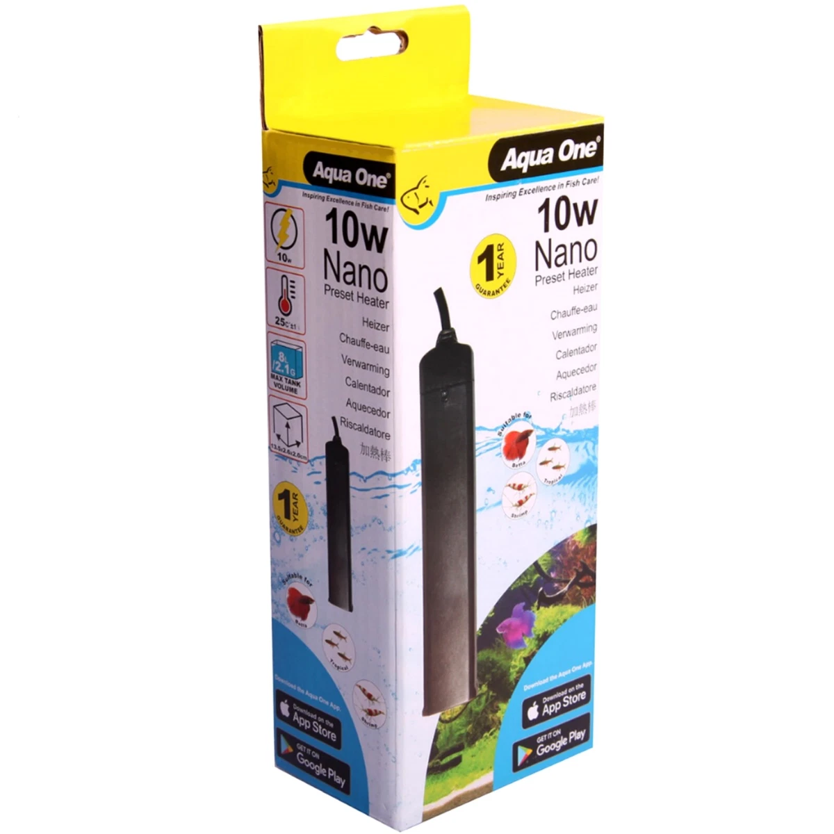Aqua One Nano Aquarium Plastic Heater 10W 13.5cm Betta, Shrimp and Tropical Tank