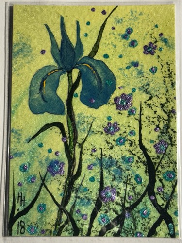 ACEO Original Painting The Iris Helene Howse Art Trading Card 2018 Flower