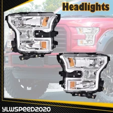 Amber Headlights Chrome Head Lamps Left+Right Pair Fit For 2015-2017 Ford F150