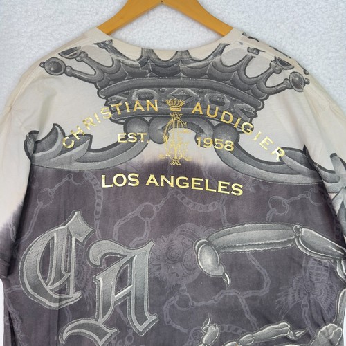 Christian Audigier Men’s 2XL Y2K Tattoo Art Graphic Tee Shirt VTG Ed Hardy Style - Picture 8 of 15