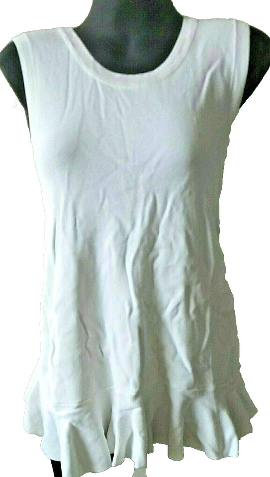 Witchery White Ruffle Tank Top High Low Scoop Neck Blouse Knit Stretch AU 6 8