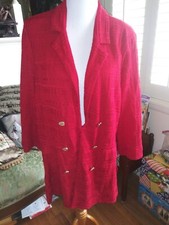 Misook Red Textured Knit Cardigan With Branded Decor Gold Buttons Size XL Read