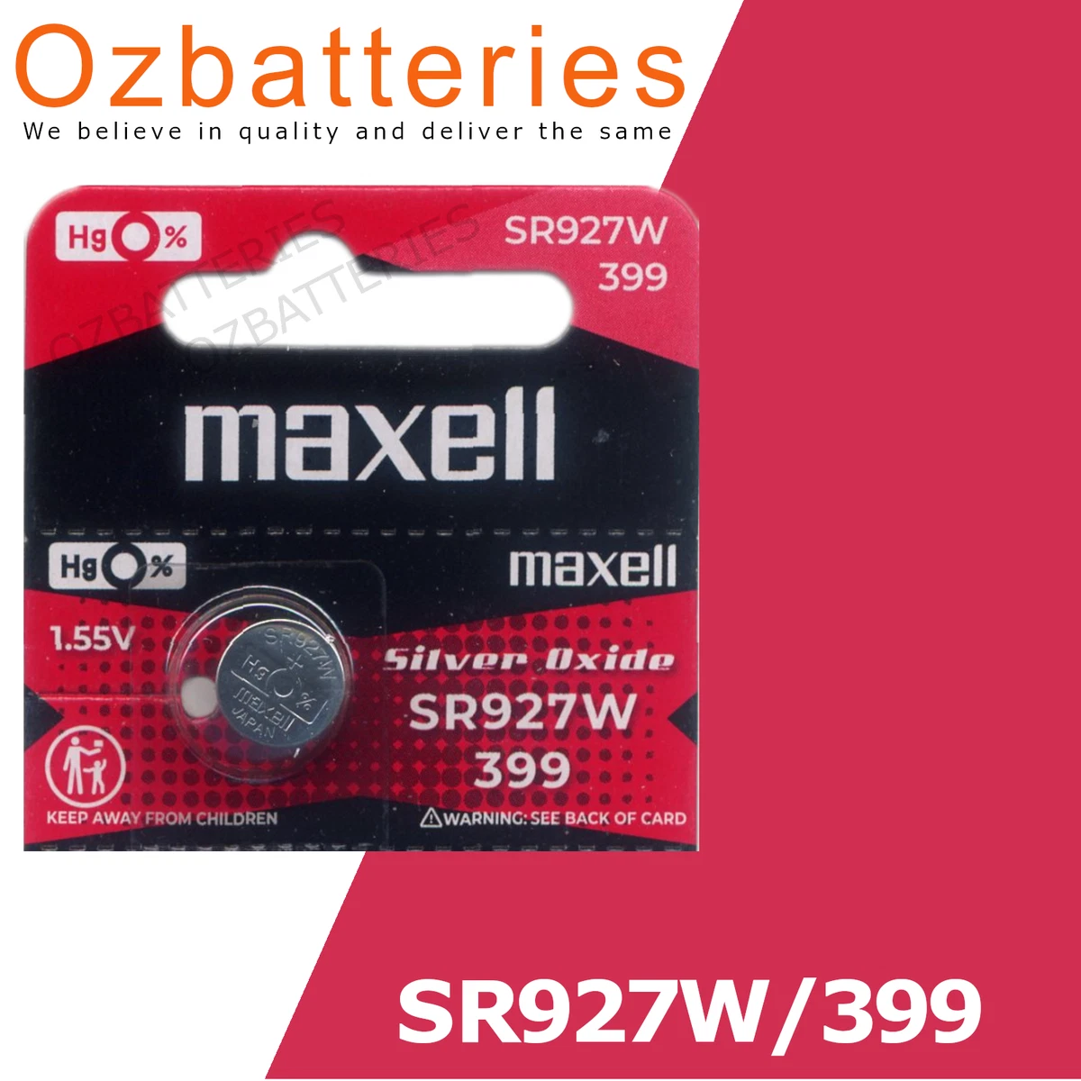1PC SR927W, SR927 (399) Maxell Silver Oxide Battery 1.55V EX: 06-2030
