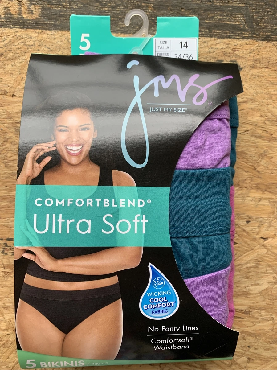 Just My Size Ultra Soft Bikinis 5 Panties Womens Size 14 34 36 B
